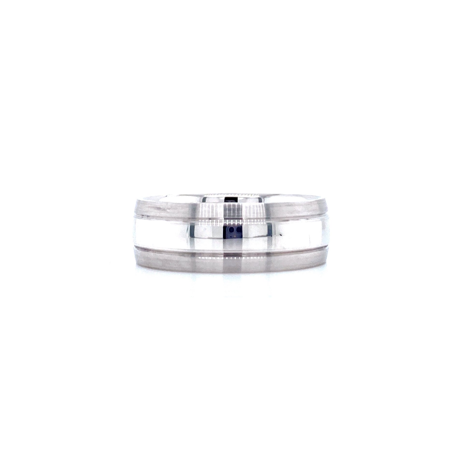 14K Wide Shiny Stripe White Gold Men Wedding Band | Luby Gold Collection | Luby 