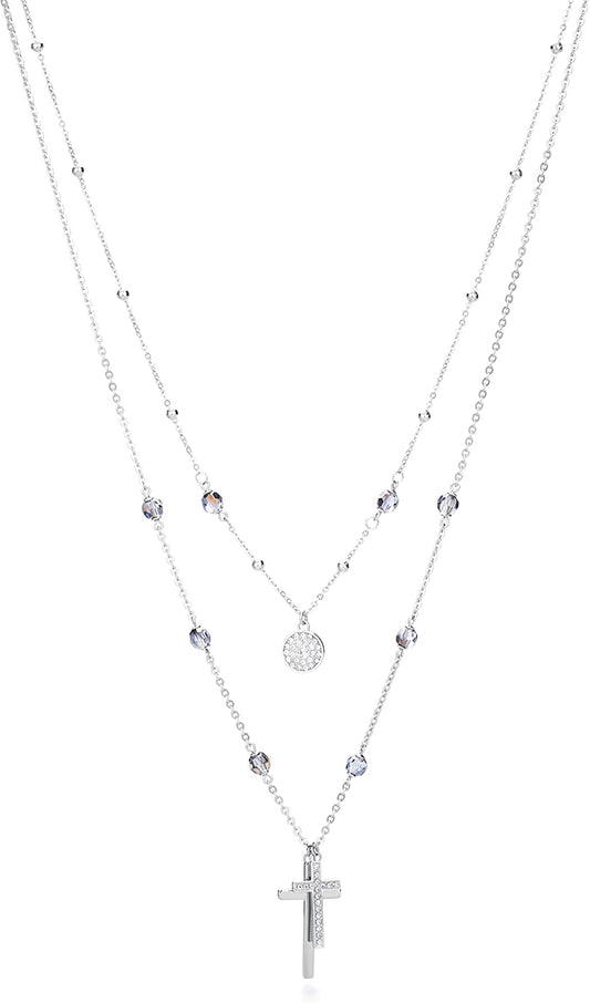 Dogma Cross Steel Pendant Necklace (Silver) | Brosway Italia | Luby 