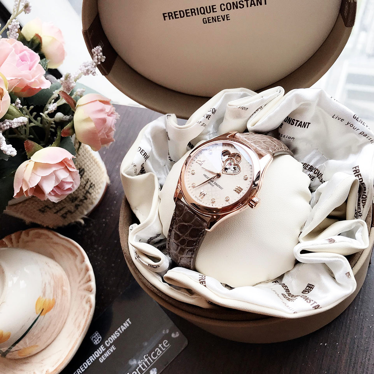 Ladies Automatic Double Heartbeat (Rose-Gold/Brown) | Frederique Constant | Luby 