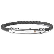 Black Leather Rope Bangle With Natural Stainless Steel | BORSARI | Luby 