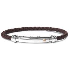 Black Leather Rope Bangle With Natural Stainless Steel | BORSARI | Luby 