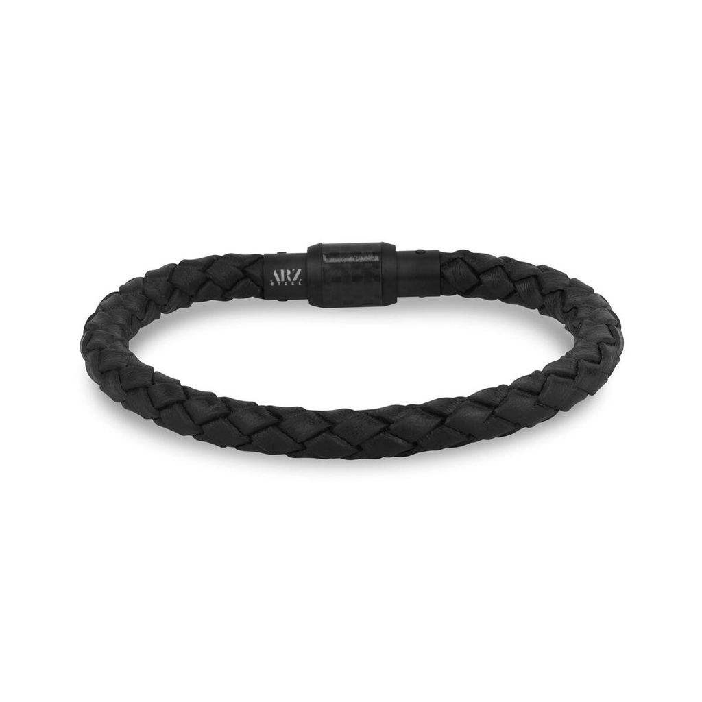 Black Leather Carbon Fiber Clasp Bracelet | ARZ Steel | Luby 