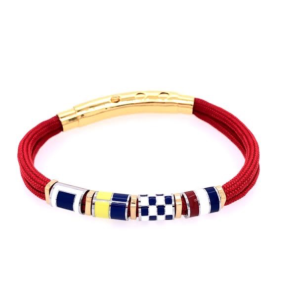Red Double Cord with Nautical Flags Charms Bracelet (Red/Gold) | Seaknots | Luby 