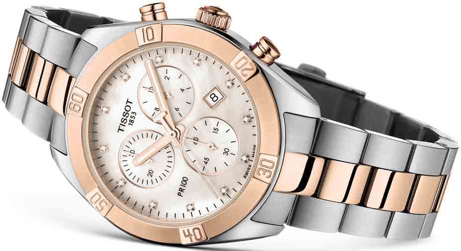PR 100 Sport Chic Chronograph (Silver/Carnation Gold) | Tissot | Luby 