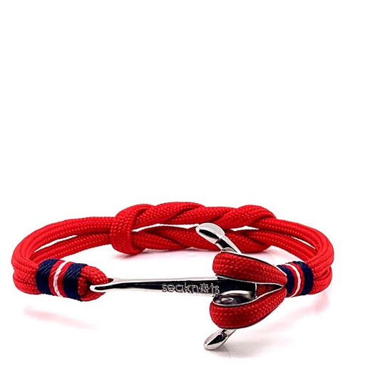Red Double Cord with Silver Anchor Bracelet (Red/Silver) | Seaknots | Luby 