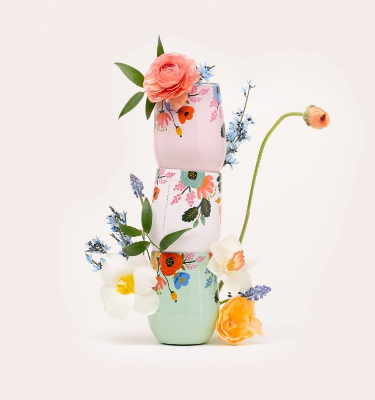 Lively Floral Cream Stemless | Corkcicle | Luby 