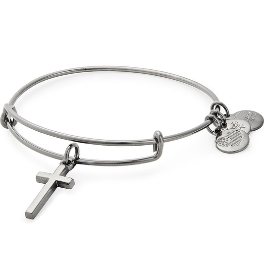 Midnight Silver Cross II Charm Bangle Bracelet (Silver) | Alex and Ani | Luby 