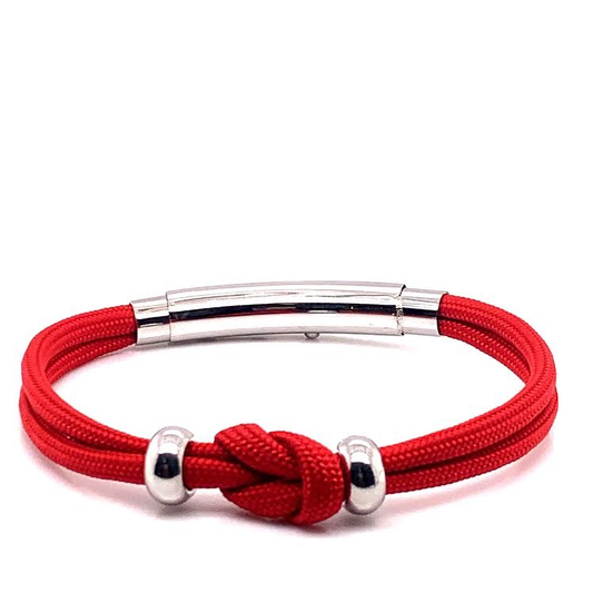 Red Double Cord Knot with Silver Beads Bracelet (Red/Silver) | Seaknots | Luby 