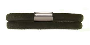 Brazalete de cuero de doble vuelta verde musgo (plata/verde)