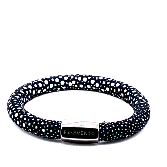 Silver Black and White Leather Bracelet | Pesavento | Luby 