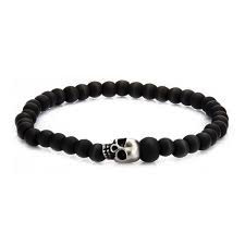 Stainless Steel Skull and Carbon Graphite Beads Bracelet | Inox | Luby 