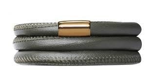 Anthracite Triple Wrap Metallic Leather Bracelet (Silver/Gold)