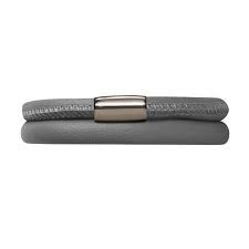 Brazalete de cuero gris con doble vuelta (plata/gris)