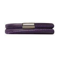 Pulsera de cuero de doble vuelta morada (plata/morada)
