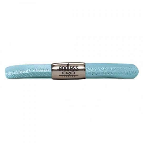Pulsera de cuero azul claro con una sola vuelta (plata/azul claro)