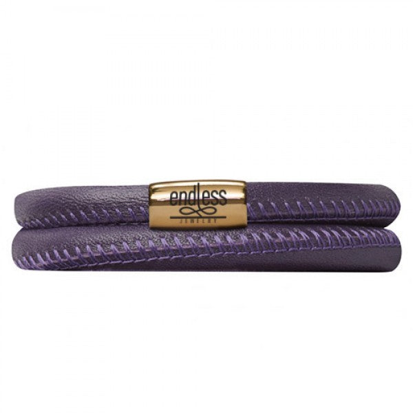 Pulsera de cuero de doble vuelta morada (dorado/morado)