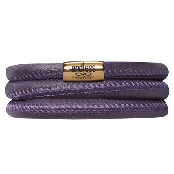 Pulsera de cuero con triple vuelta morada (dorado/morado)