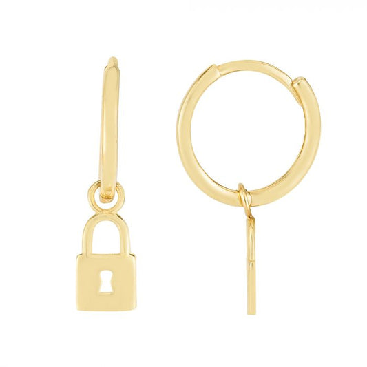 14K Dangle Lock Huggies | Luby Gold Collection | Luby 