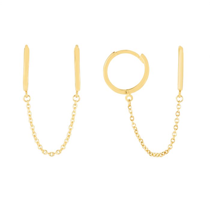 14K Double Pierced Chain Huggies | Luby Gold Collection | Luby 