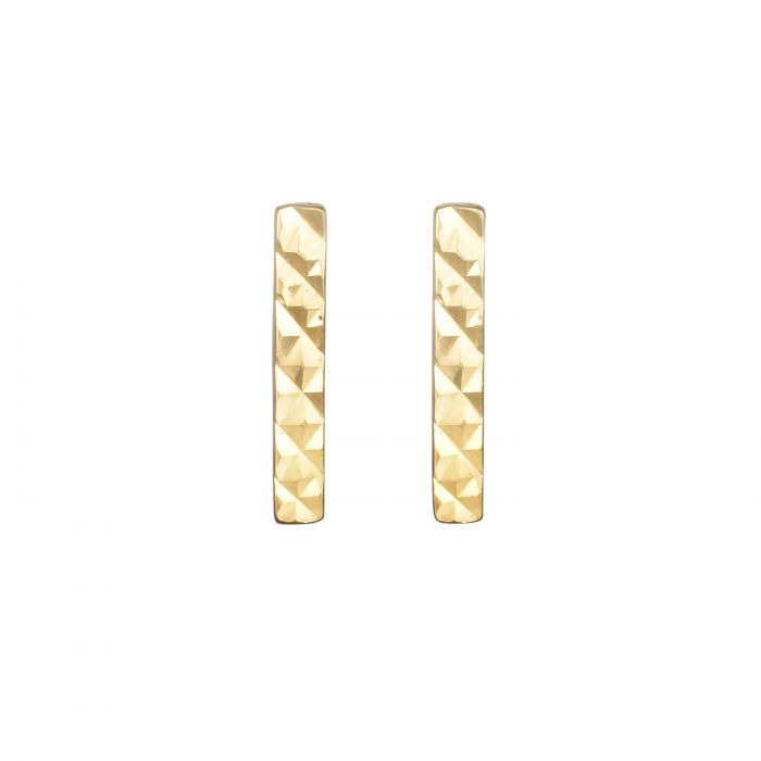 14K Gold Diamond Cut Bar Stud Earring