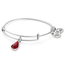 Garnet Teardrop Crystal Charm Bangle Bracelet (Silver/Red) | Alex and Ani | Luby 