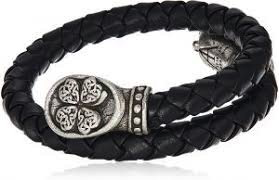 Men's Four Leaf Clover Braided Leather Wrap Bracelet (Silver/Black) | Alex and Ani | Luby 