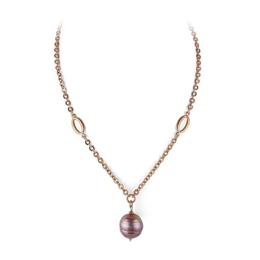 Dual Circle Bronze Necklace with Iridescent Pearl | Joia De Majorca | Luby 