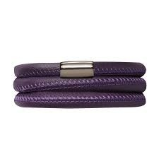 Pulsera de cuero con triple vuelta morada (plata/morada)