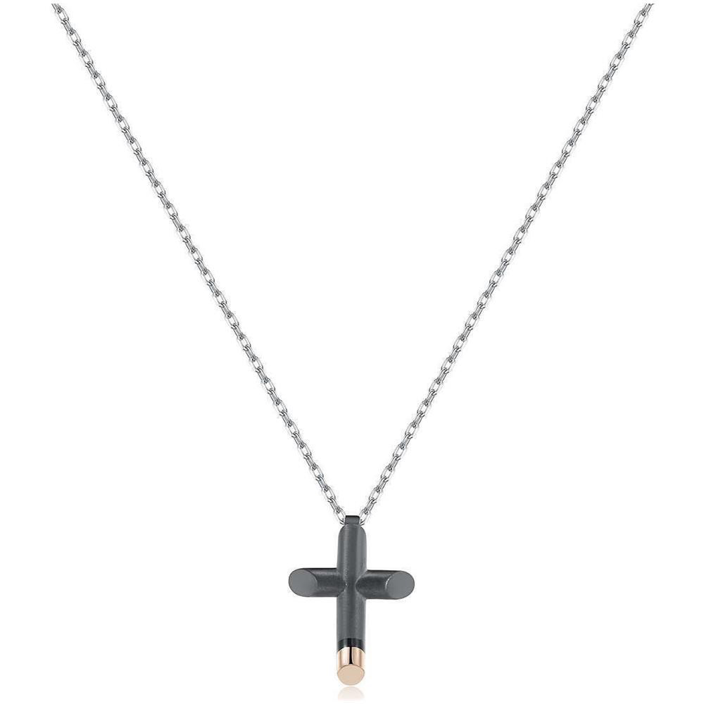 Celesta Cross Pendant Necklace (Black/Gold) | Brosway Italia | Luby 