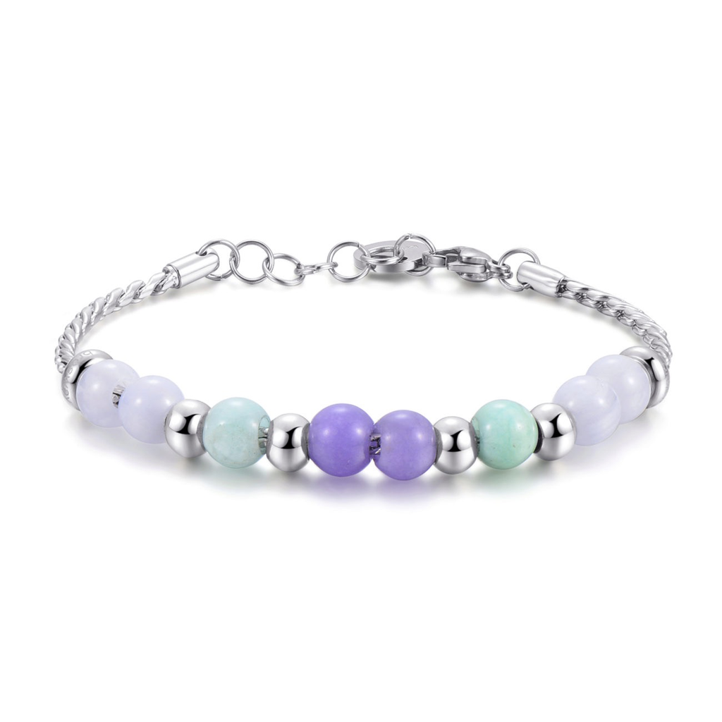 Très Jolie Amazzonite, Jade and Agate Stones Steel Pendant Bracelet (Silver) | Brosway Italia | Luby 