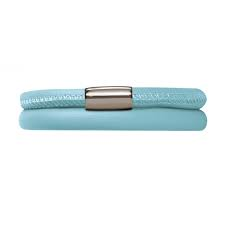Pulsera de cuero azul claro con doble vuelta (plata/azul claro)