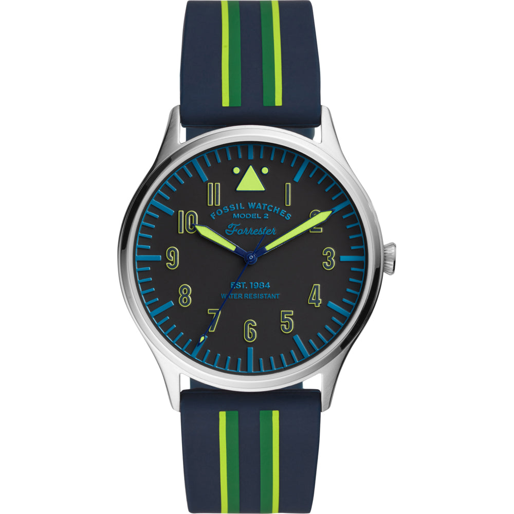Forrester Striped Watch (Green/Navy Blue) | Fossil | Luby 