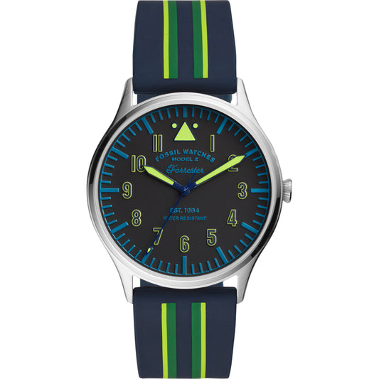 Forrester Striped Watch (Green/Navy Blue) | Fossil | Luby 