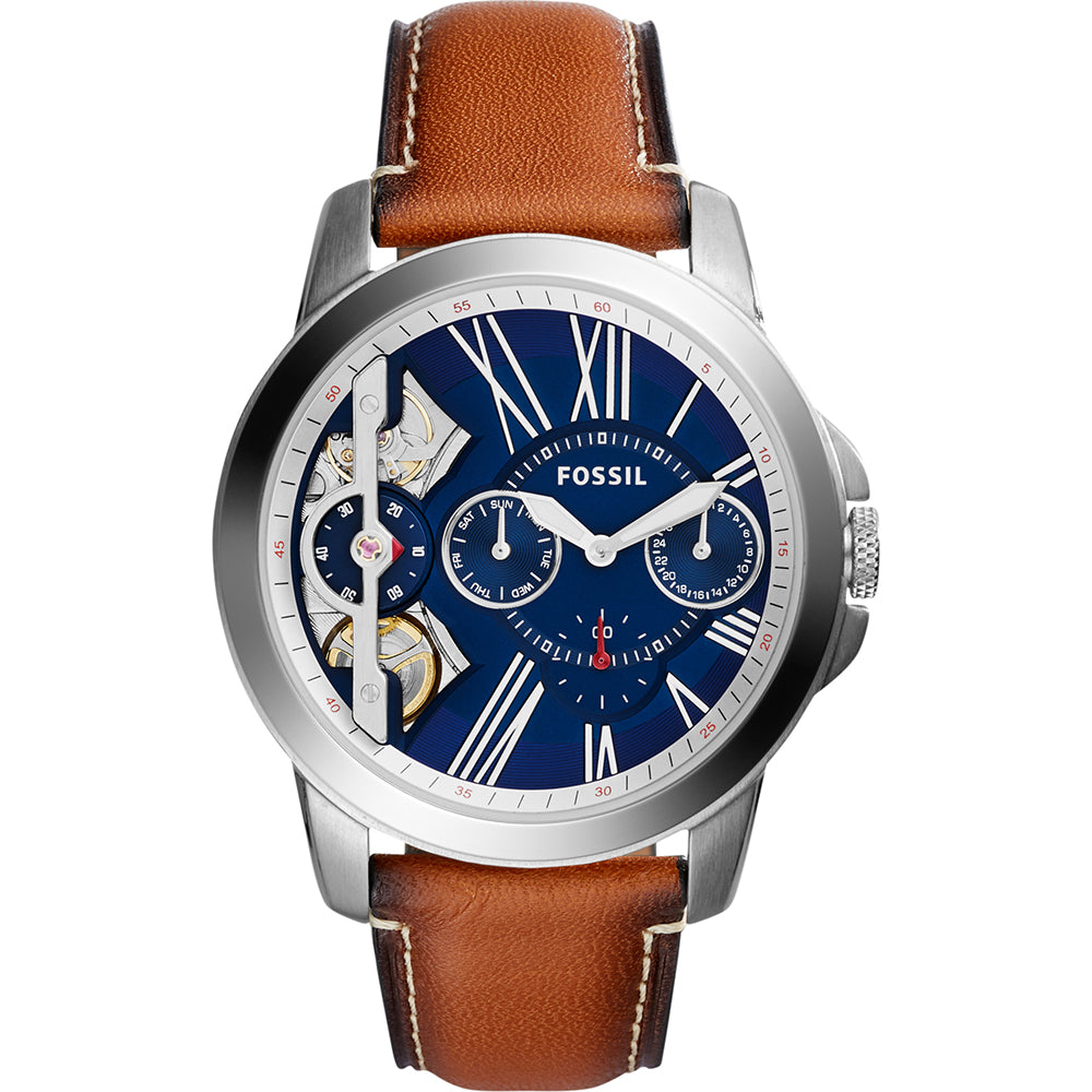 Grant Twist Luggage Watch (Silver/Brown) | Fossil | Luby 