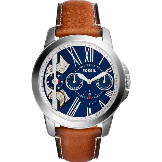 Grant Twist Luggage Watch (Silver/Brown) | Fossil | Luby 