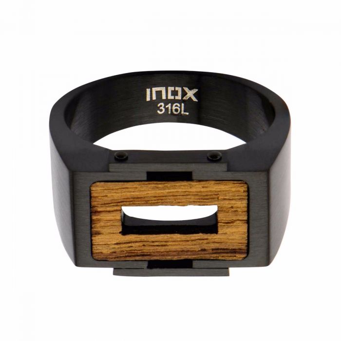 IP Black with Ebony Wood Ring | Inox | Luby 