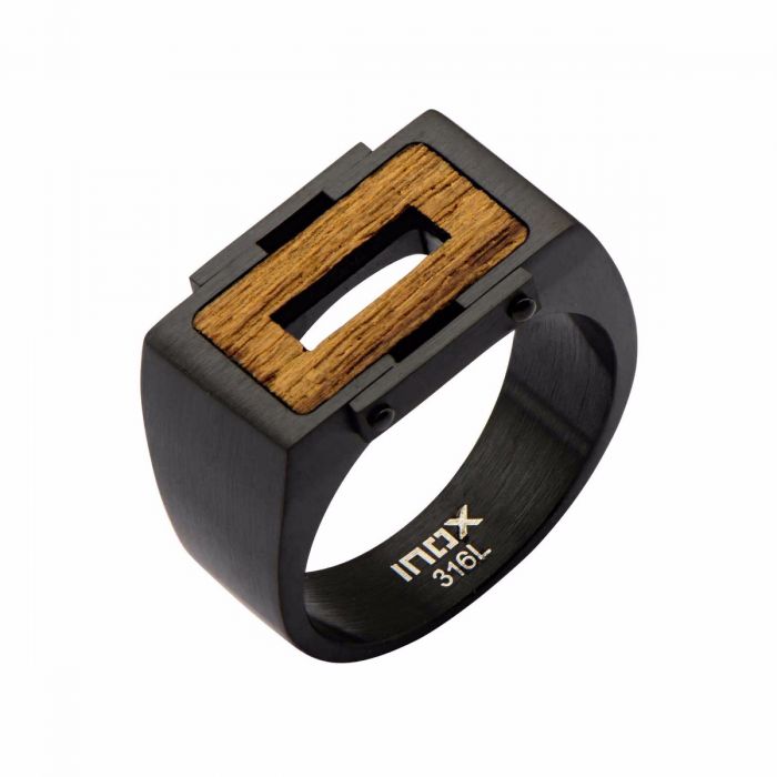 IP Black with Ebony Wood Ring | Inox | Luby 