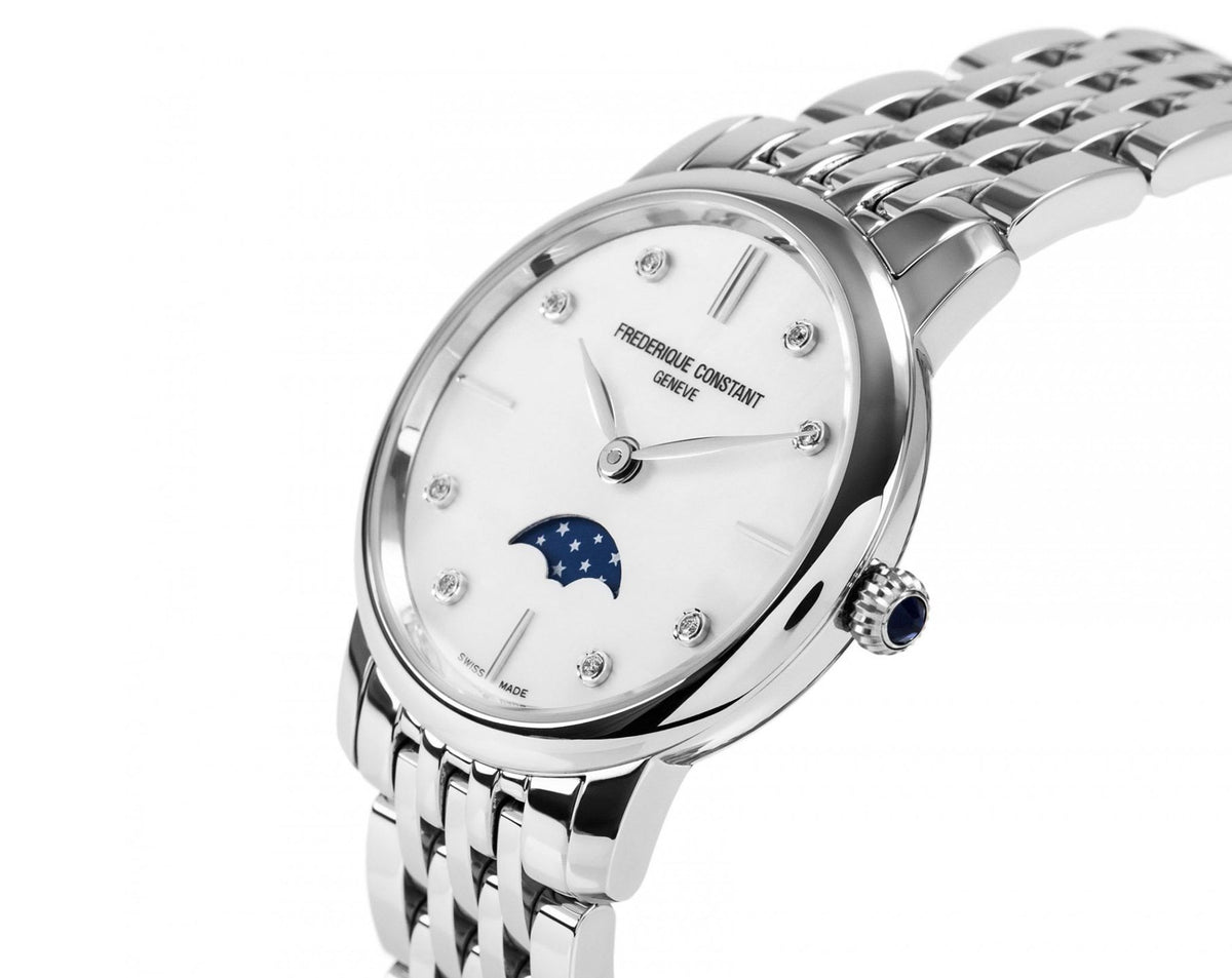 Slimline Ladies Moonphase (Silver; Diamonds) | Frederique Constant | Luby 