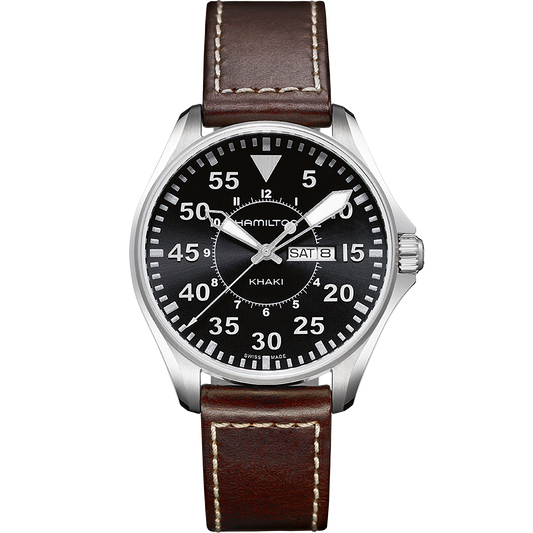 Khaki Aviation Pilot Day Date Quartz (Black/Brown) | Hamilton | Luby 