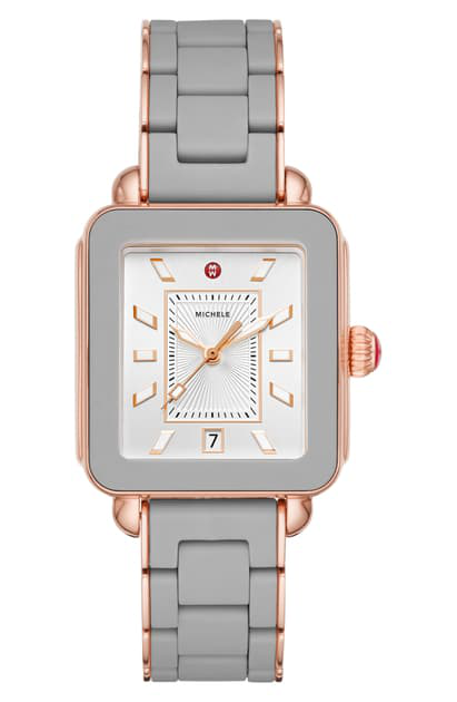 Deco Sport Rose-Gold and Gray Wrapped Silicone Watch | Michele | Luby 