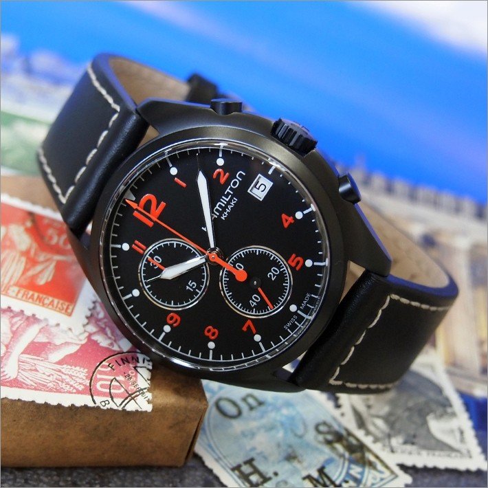 Khaki Chronograph Quartz Pilot Pioneer (Black/Orange) | Hamilton | Luby 