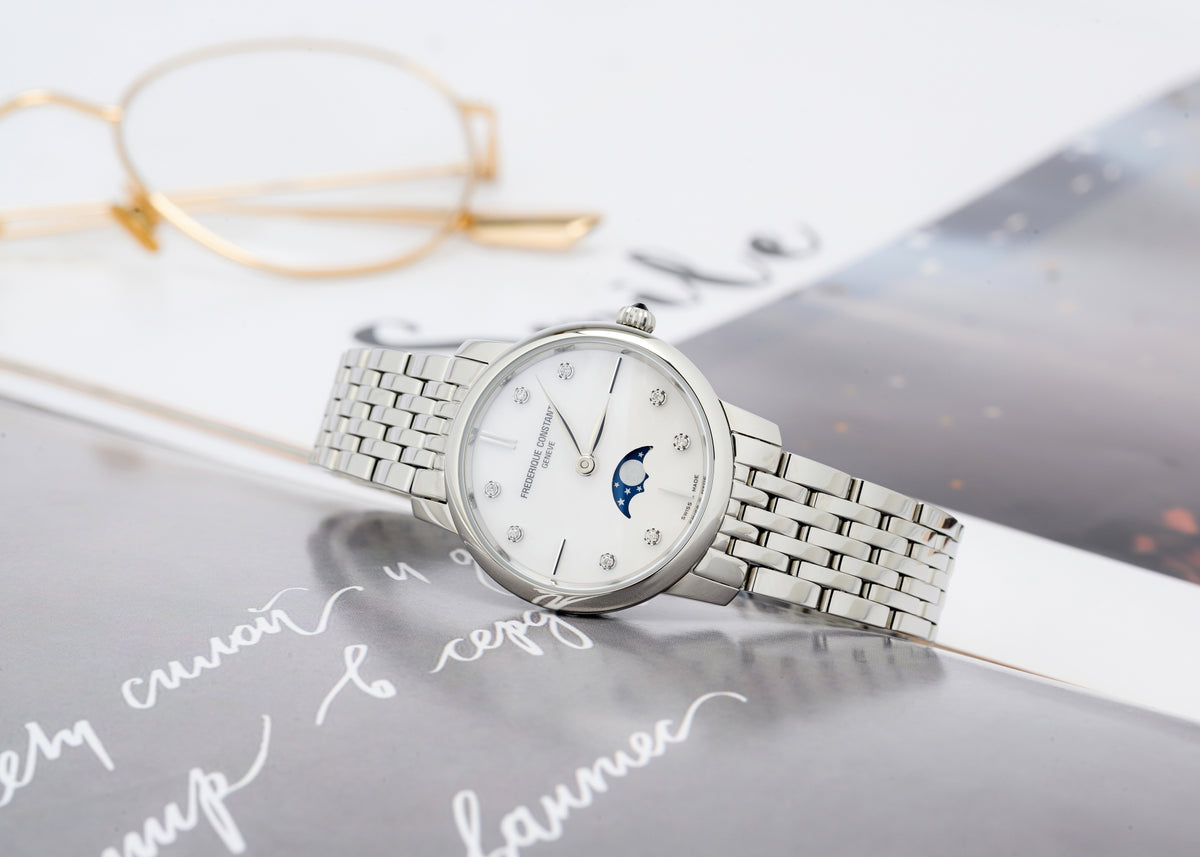 Slimline Ladies Moonphase (Silver; Diamonds) | Frederique Constant | Luby 