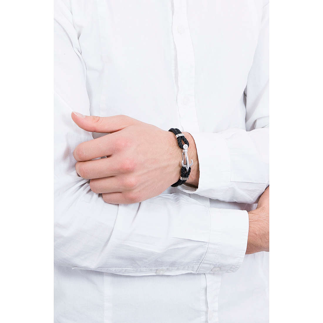 Marine Steel Anchor Cord Bracelet (Black/Silver) | Brosway Italia | Luby 