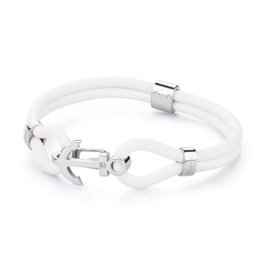 Marine White Leather Bracelet (Silver)