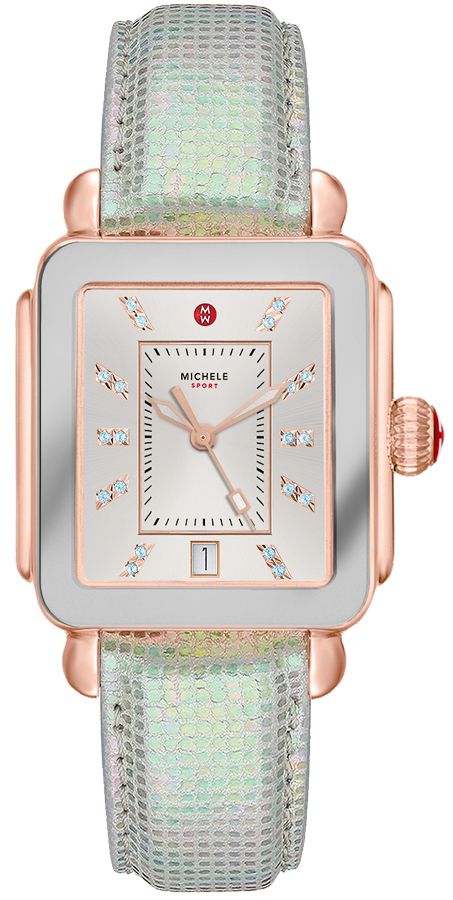 Deco Sport Pink Gold-Tone Aqua Topaz Watch | Michele | Luby 