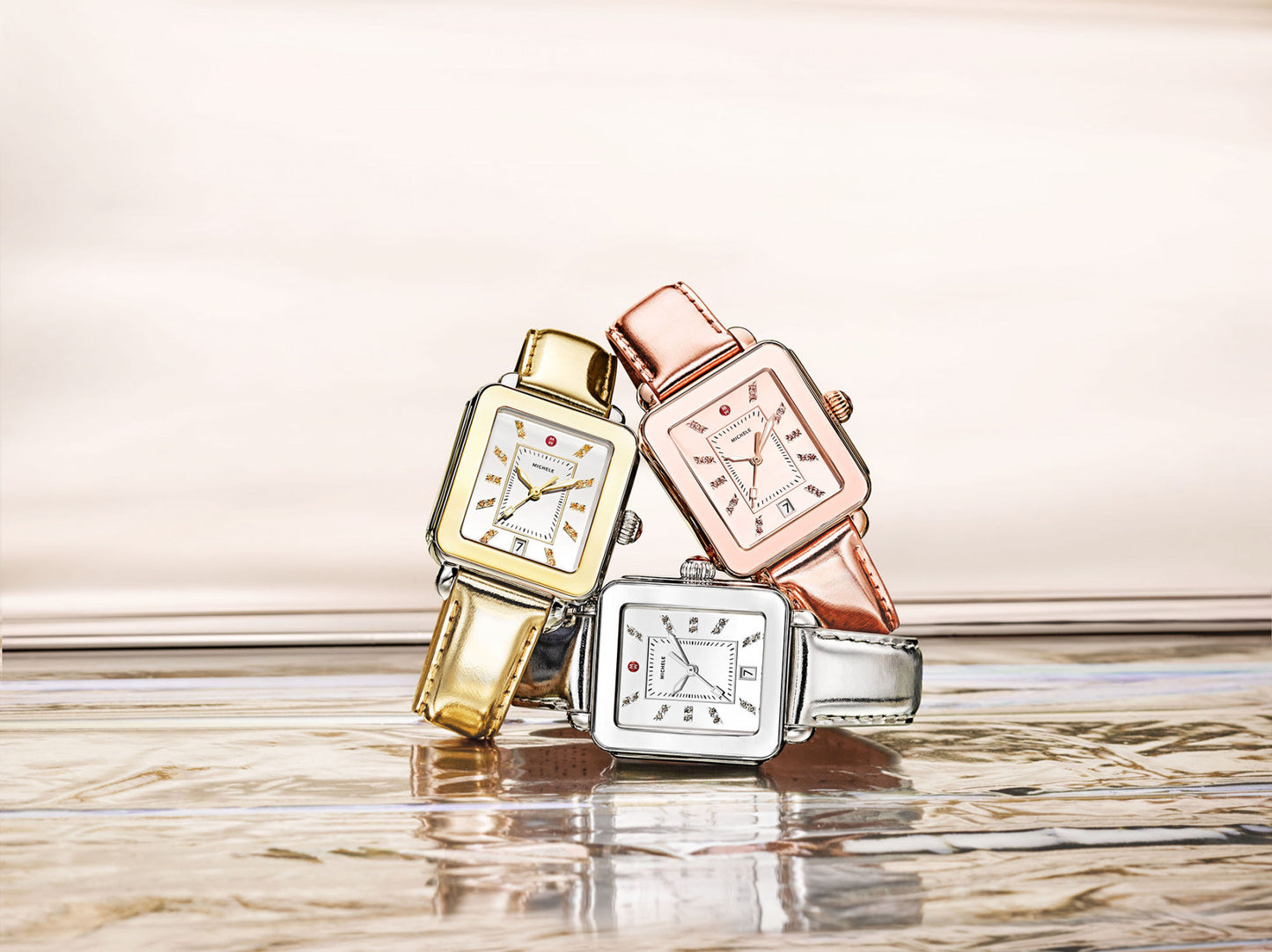 Deco Sport Pink Gold-Tone Aqua Topaz Watch | Michele | Luby 