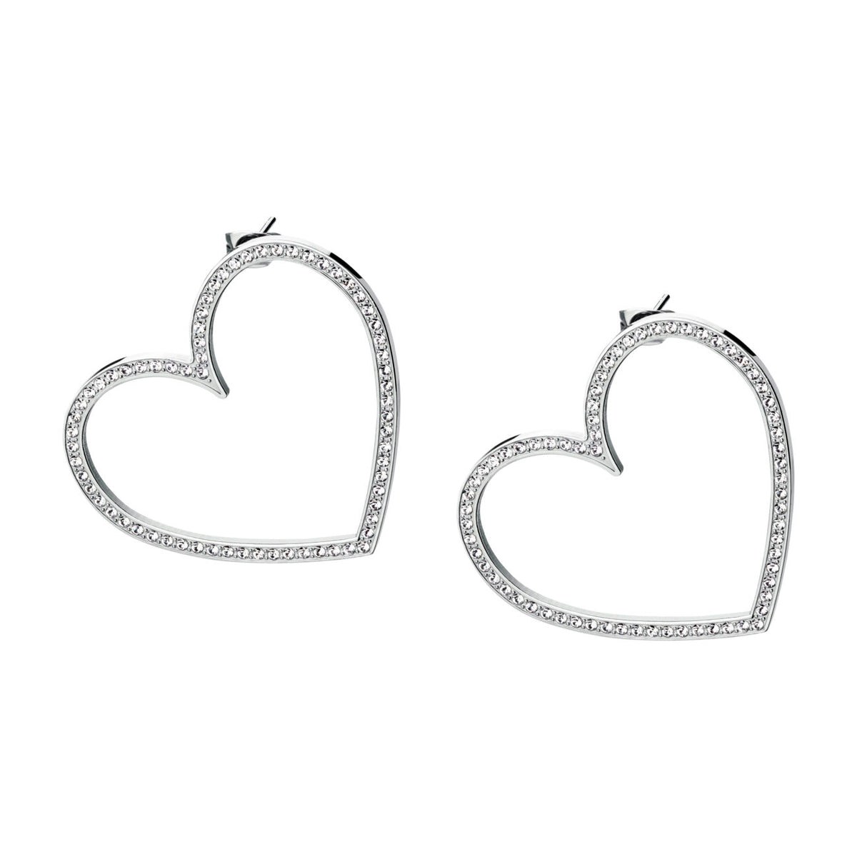 Minuetto Heart Crystal Steel Pendant Earrings (Silver) | Brosway Italia | Luby 
