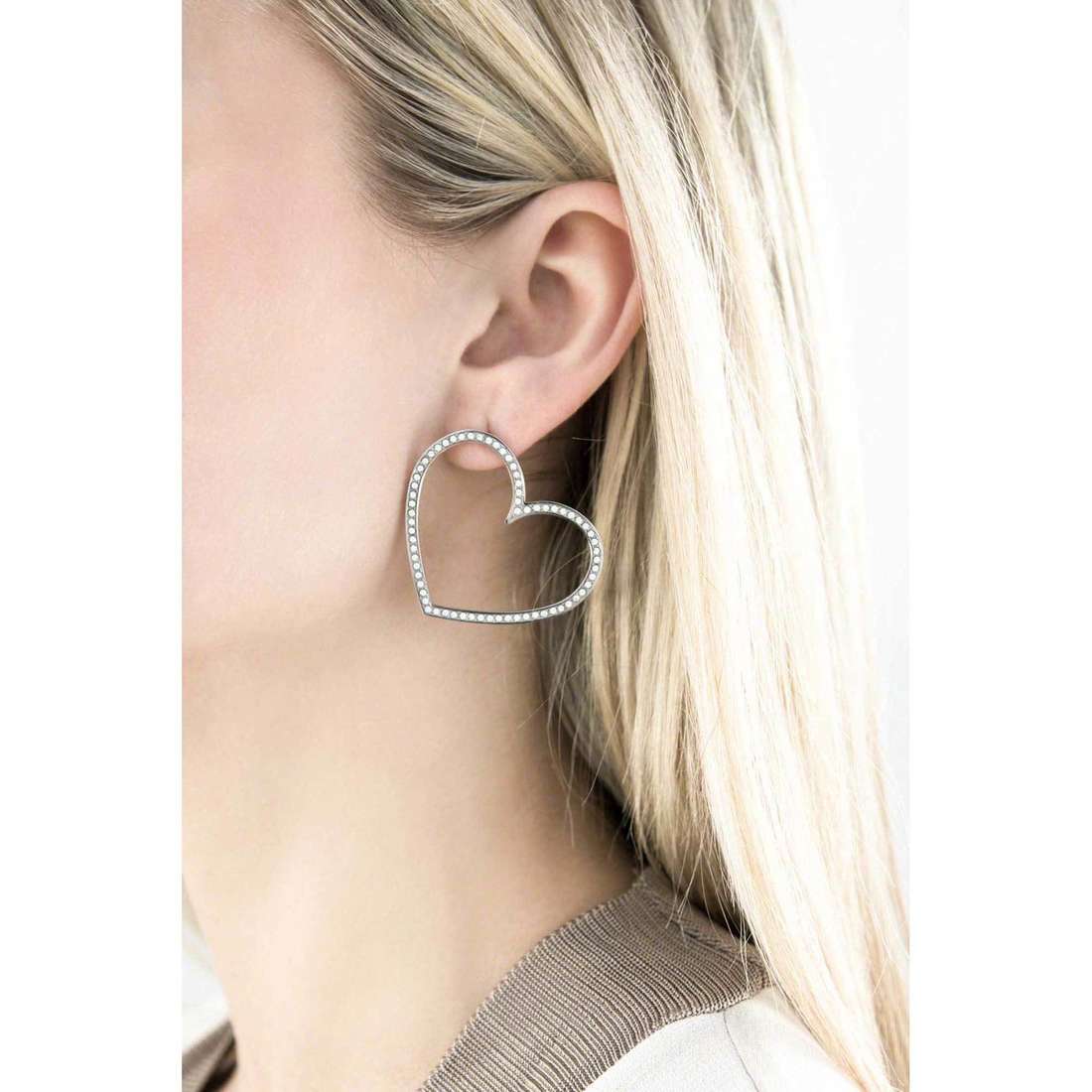 Minuetto Heart Crystal Steel Pendant Earrings (Silver) | Brosway Italia | Luby 
