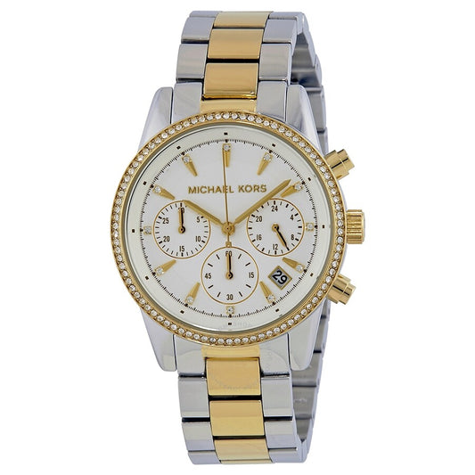 Ritz Chronograph Watch (Silver/Gold) | Michael Kors | Luby 
