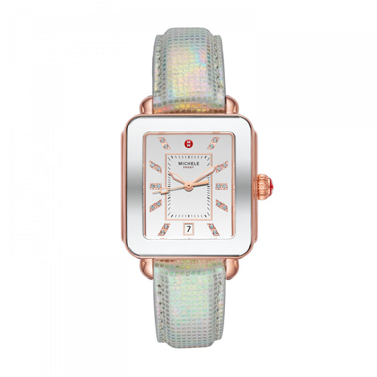 Deco Sport Pink Gold-Tone Aqua Topaz Watch | Michele | Luby 